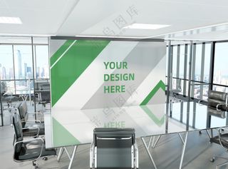 办公室内logo标志企业文化墙形象墙贴图样机PSD模板(12)