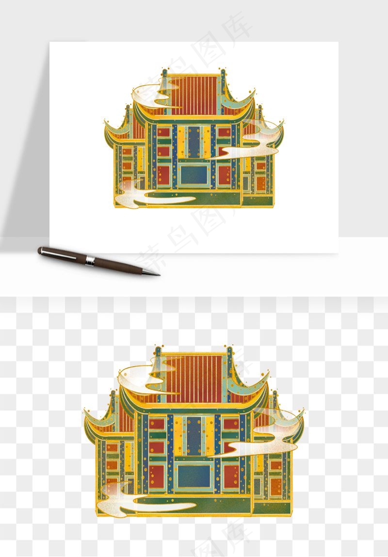 国潮风古建筑古楼古塔鼓楼psd,png免抠图