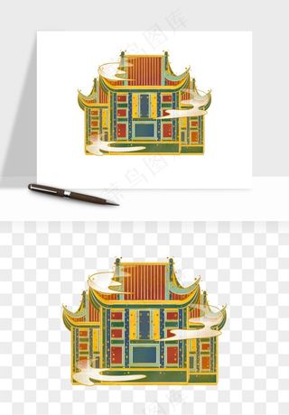 国潮风古建筑古楼古塔鼓楼psd,png免抠图