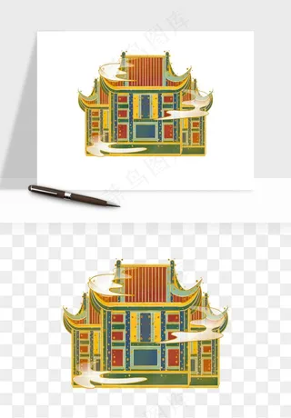 国潮风古建筑古楼古塔鼓楼psd,png免抠图