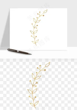 金色植物花环边框png免抠