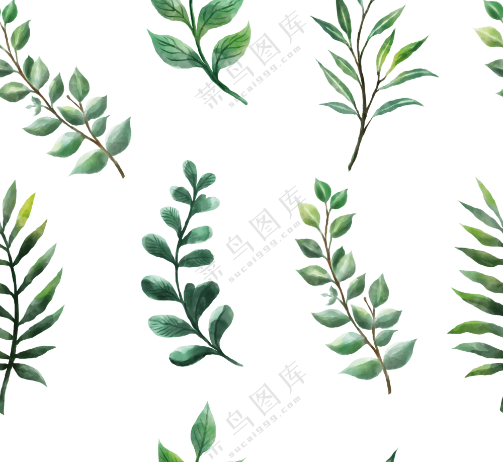 水彩效果植物绿色叶子免抠图片素材