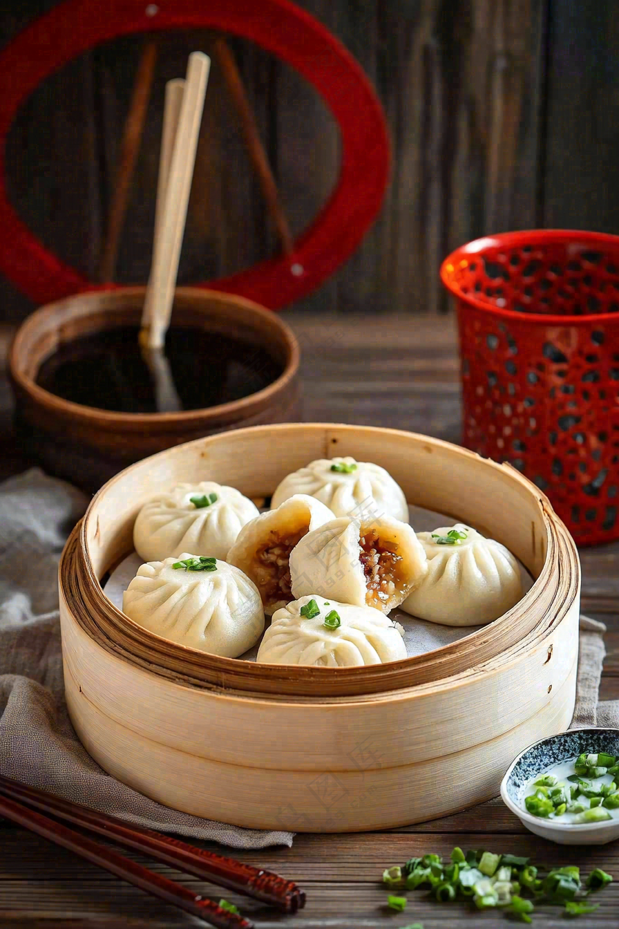 小笼包汤包肉包面食美食摄影图
