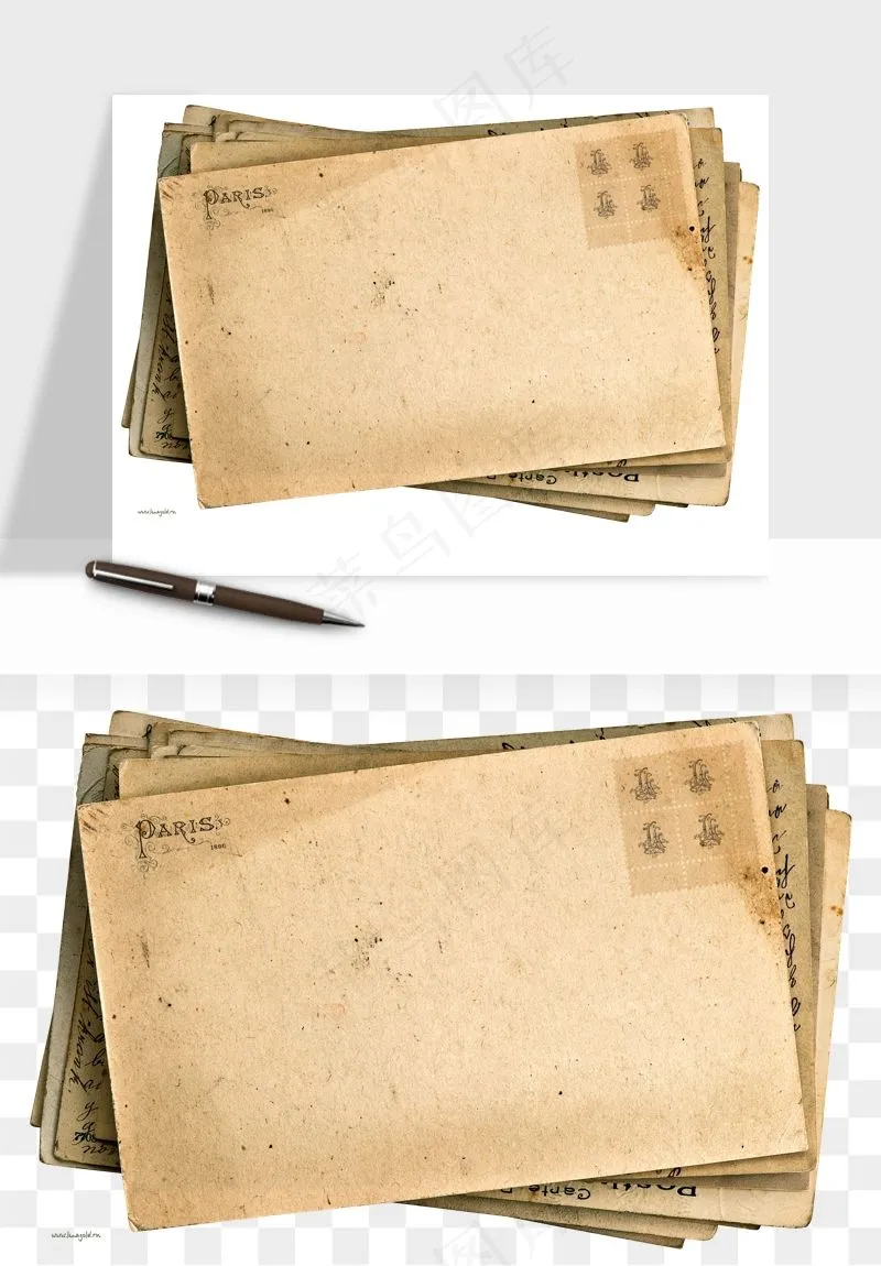 复古明信片信封png免抠