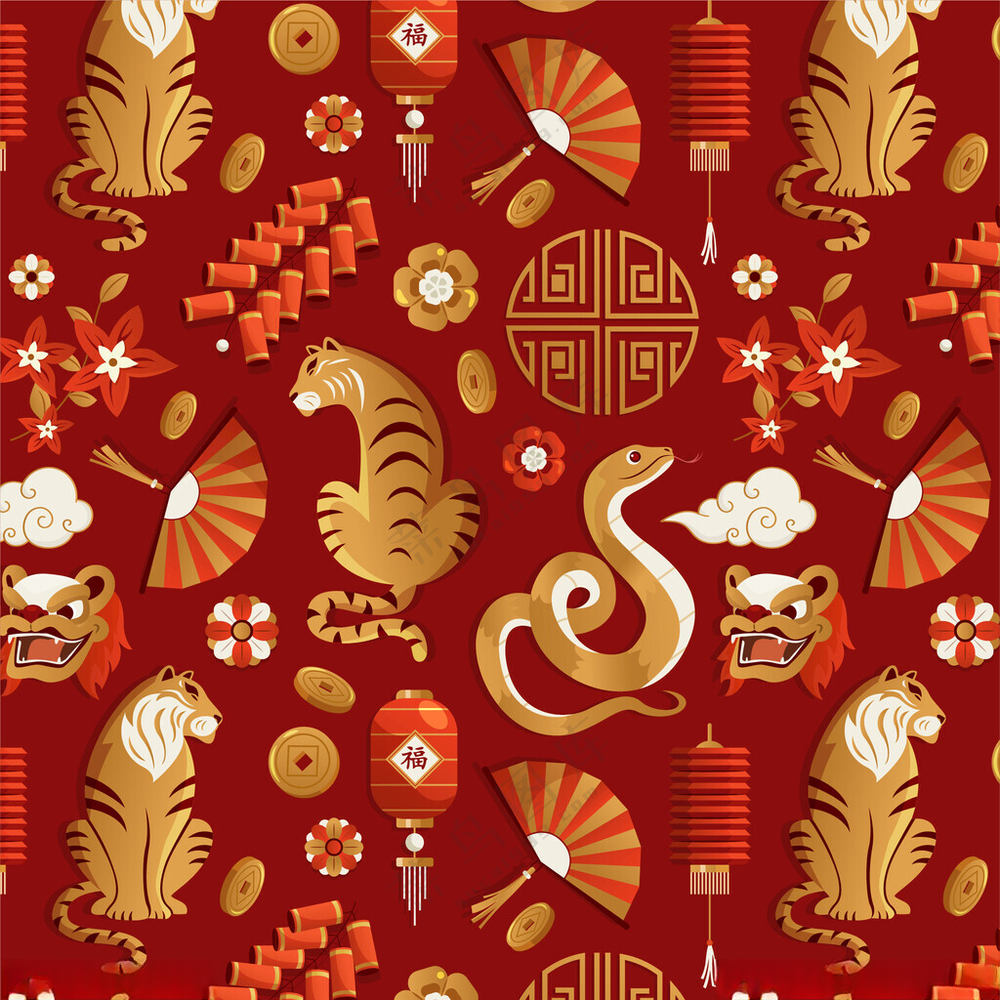 蛇年鞭炮云纹海报