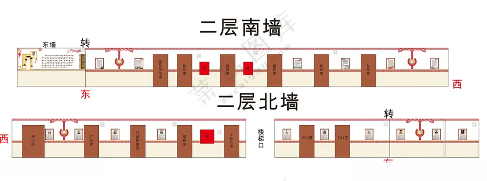 学校走廊文化墙古典中国风