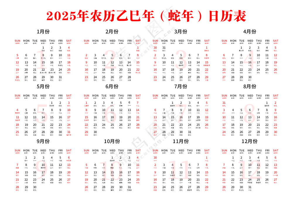 2025蛇年日历