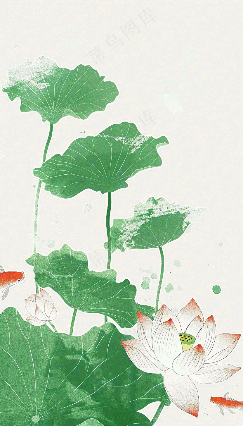 夏天荷花荷叶清凉小清新淡雅小暑大暑处暑插画背景