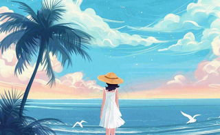 夏天海洋沙滩度假清凉一夏夏至大暑插画背景