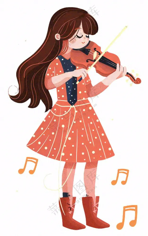 拉小提琴的女孩乐器音乐人物卡通插画免抠