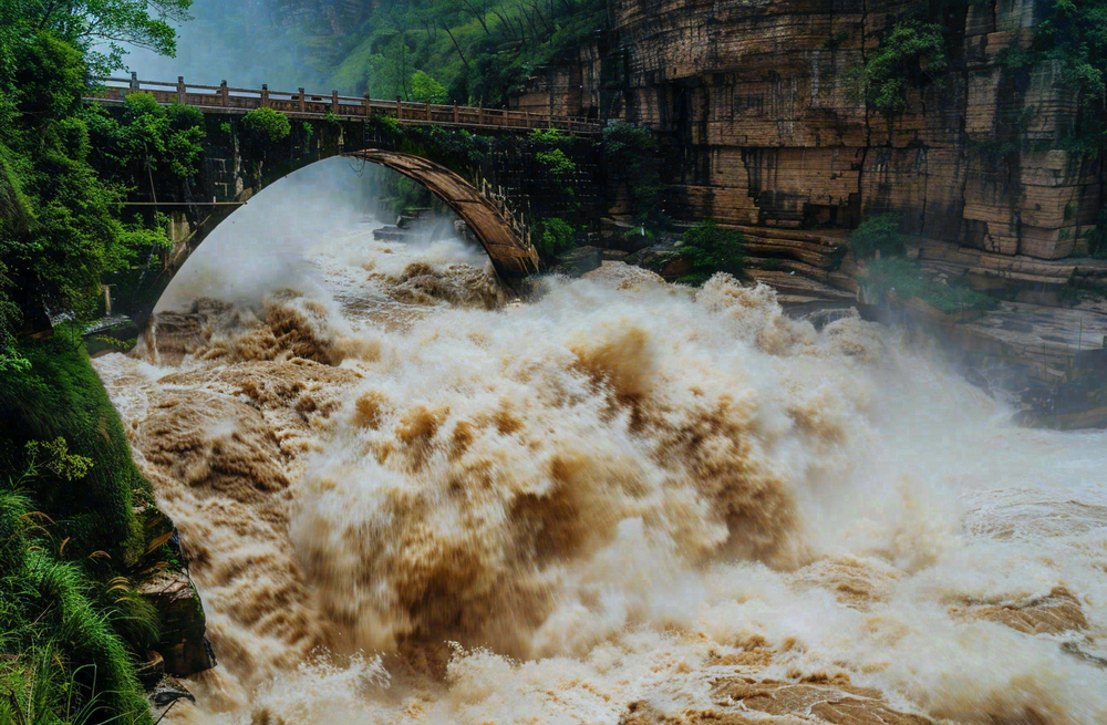 洪水自然灾害防洪预警摄影图