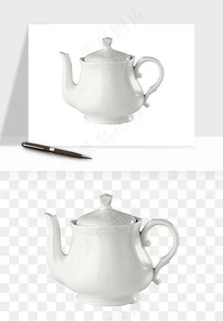 白瓷陶瓷茶壶png免抠