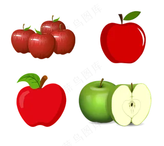 苹果/水果-绘画-红色/青色-健康食物素材