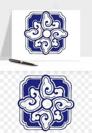 青花瓷花纹花卉图案png免抠