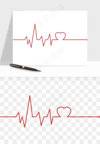 手绘心电图爱心线条png免抠