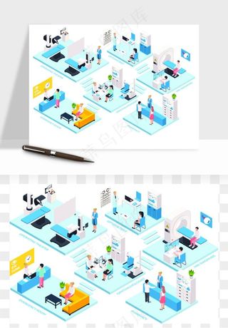 立体2.5D公司人物办公场景矢量png免抠
