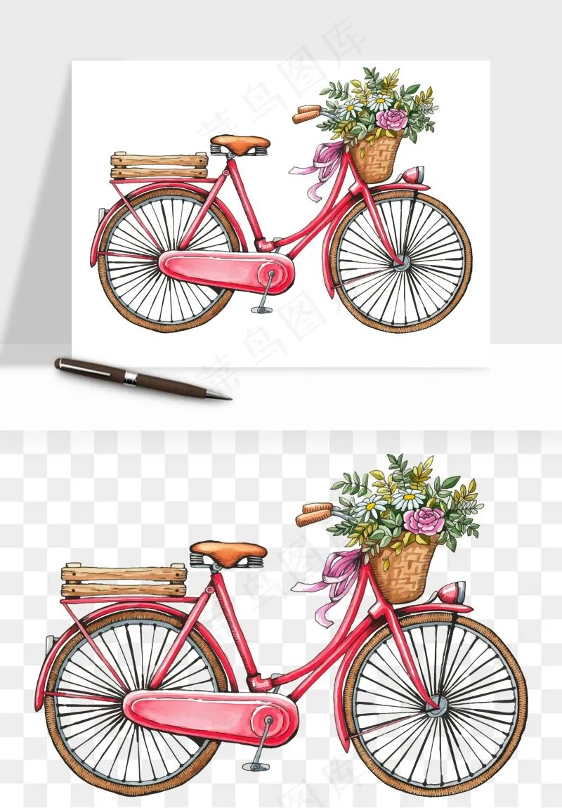 手绘自行车情侣人物png免抠