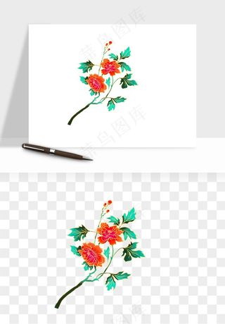 手绘国潮牡丹花花卉图案png免抠
