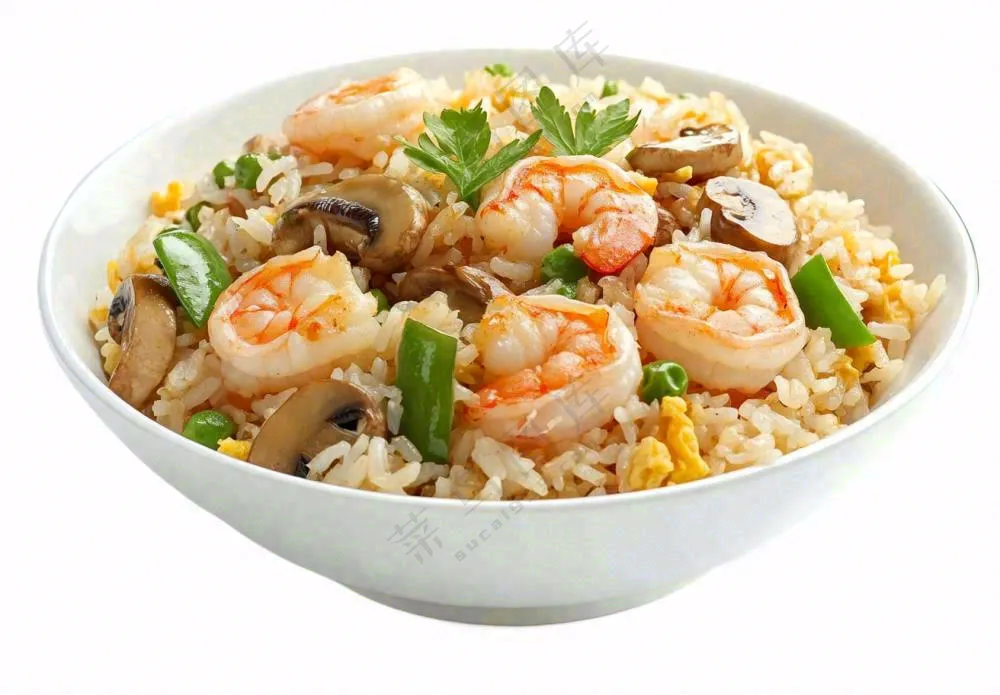 海鲜蘑菇炒饭食物摄影图免抠