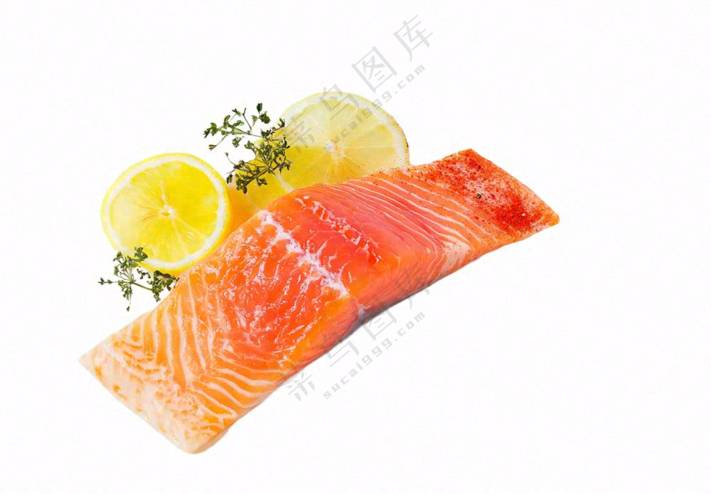 生鲜三文鱼刺身柠檬摄影图免抠
