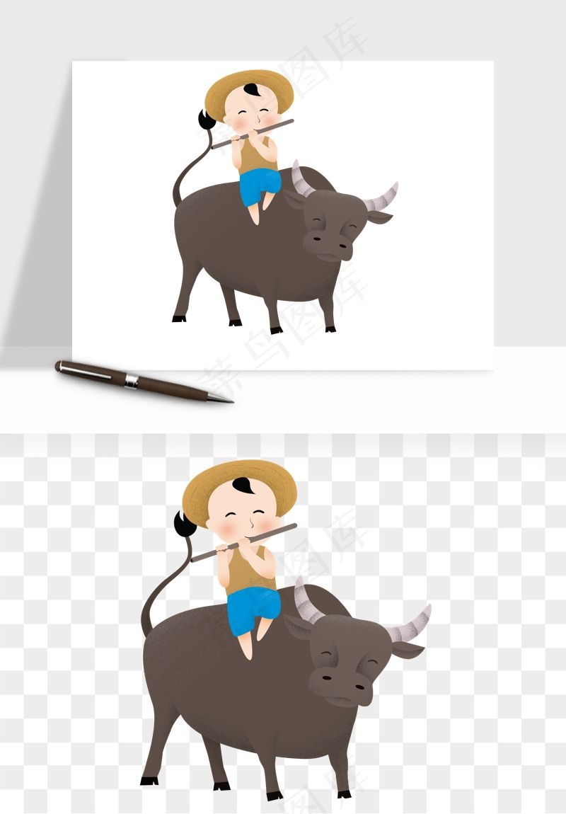 牧童放牛的孩子png免抠