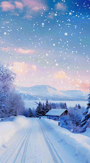冬天白雪覆盖寒冷唯美雪景大寒插画背景