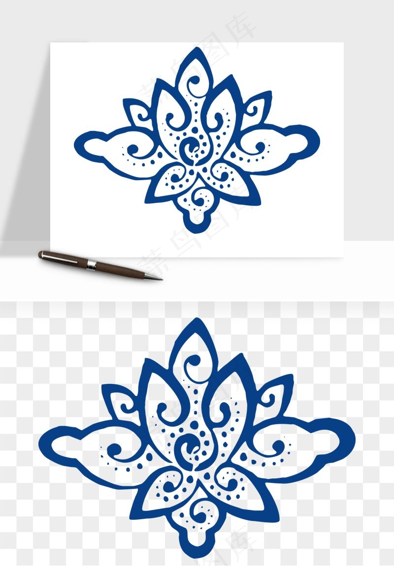 青花瓷花纹花卉图案png免抠