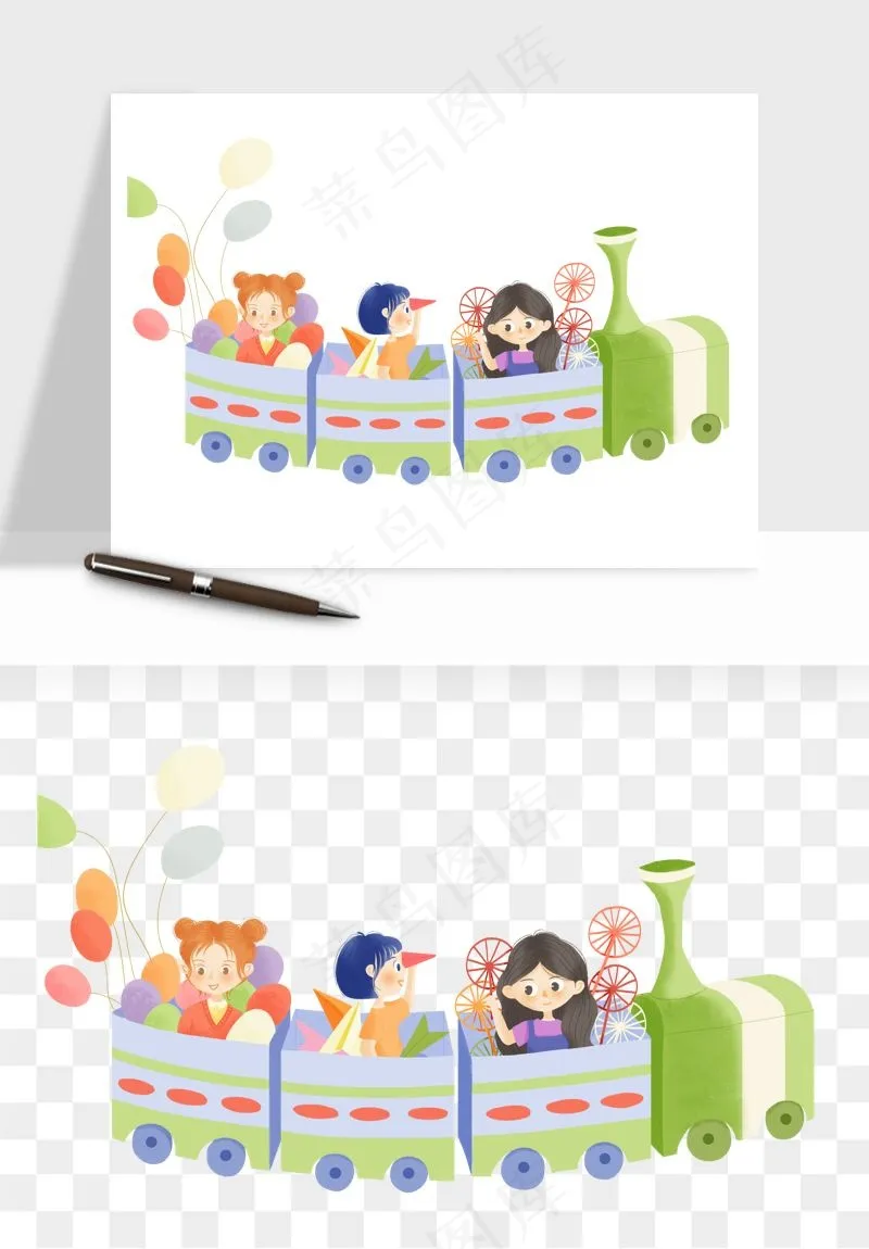 手绘儿童小孩玩耍png免抠