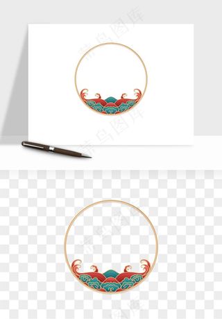 国潮风祥云浪花圆形矩形边框png免抠