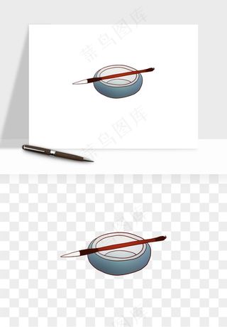 中式砚台毛笔书法png免抠