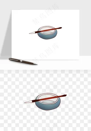 中式砚台毛笔书法png免抠