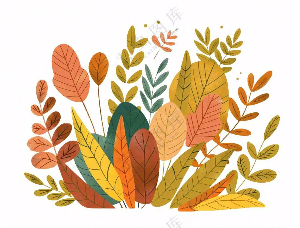 秋天黄色草丛灌木丛树叶卡通插画免抠
