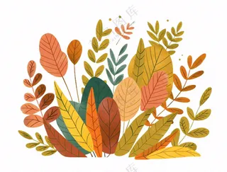 秋天黄色草丛灌木丛树叶卡通插画免抠