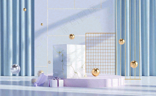 电商促销简约立体几何海报背景电商C4D展台背景