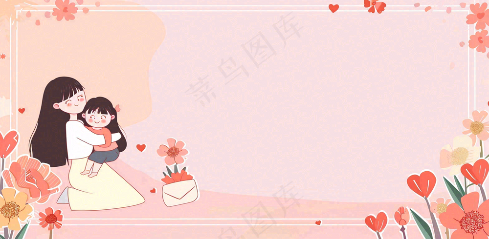 母亲节妈妈亲情抱着孩子鲜花光辉插画背景
