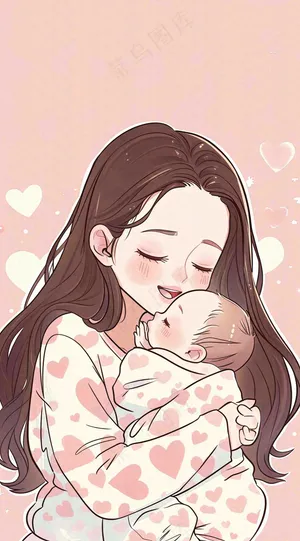 母亲节妈妈亲情抱着孩子鲜花光辉插画背景