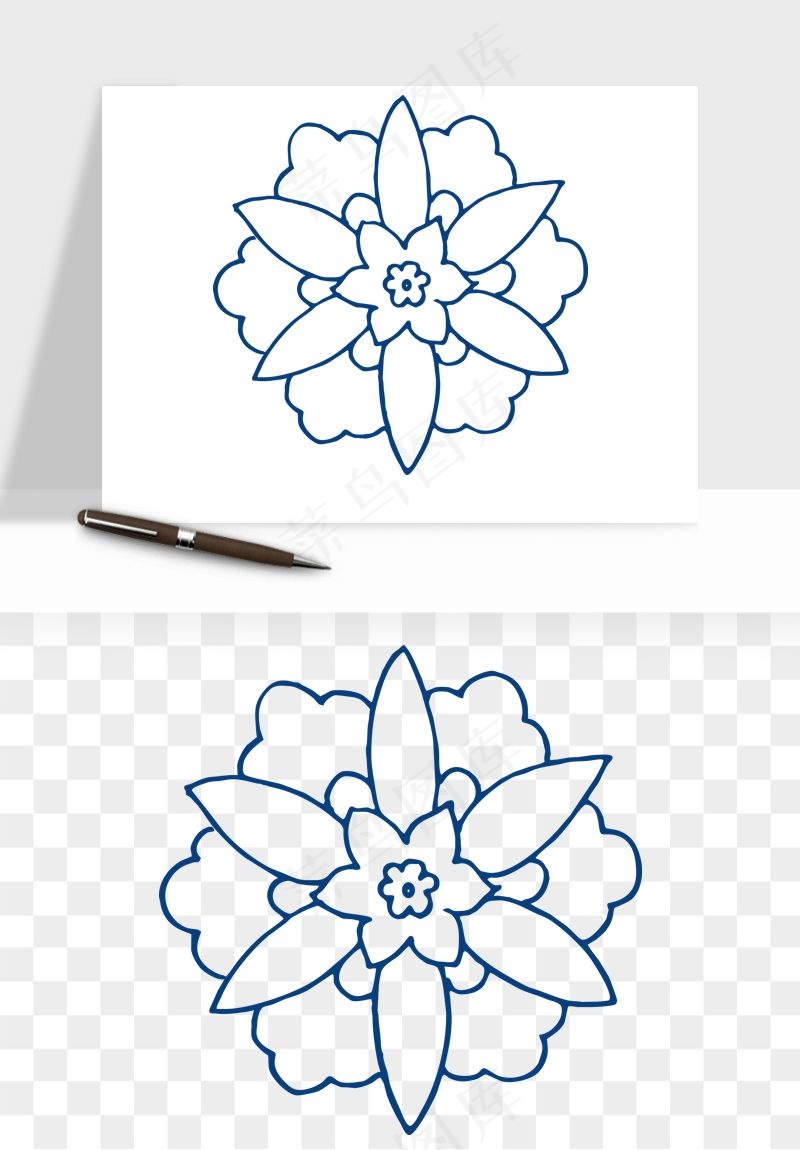 青花瓷花纹花卉图案png免抠