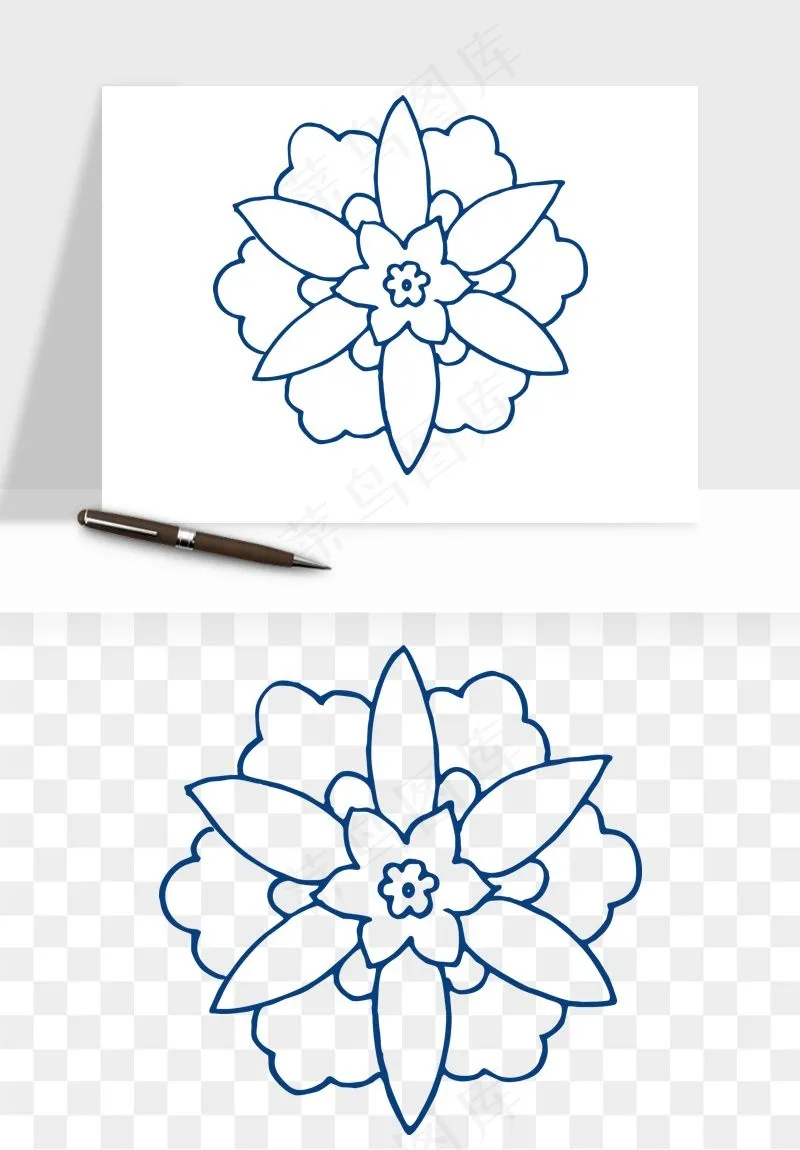 青花瓷花纹花卉图案png免抠