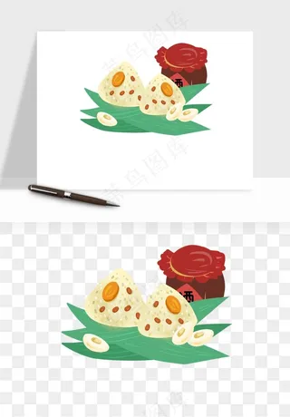 国潮粽子手绘肉粽png免抠