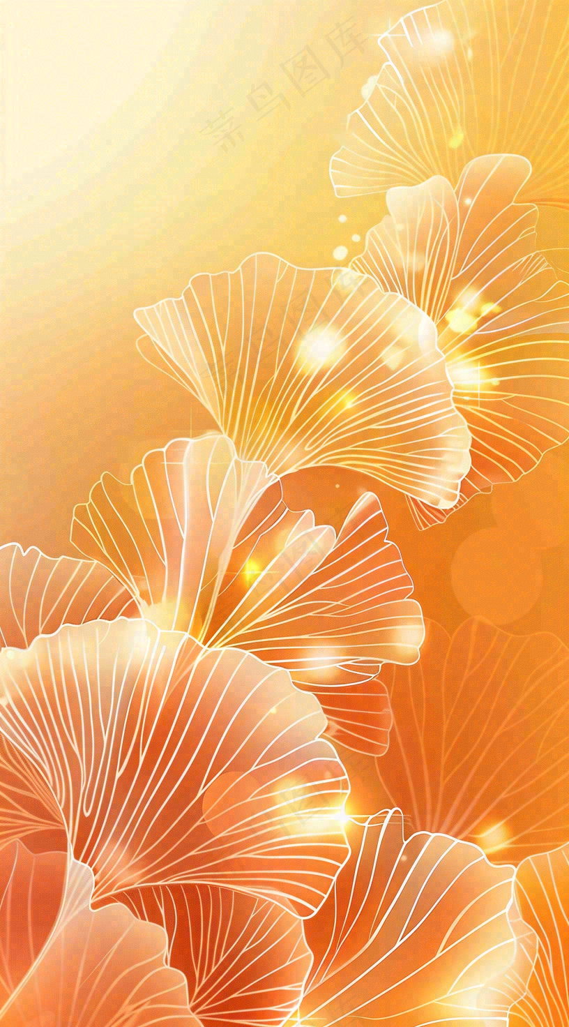 秋天的银杏叶橘黄唯美插画立秋秋分插画背景