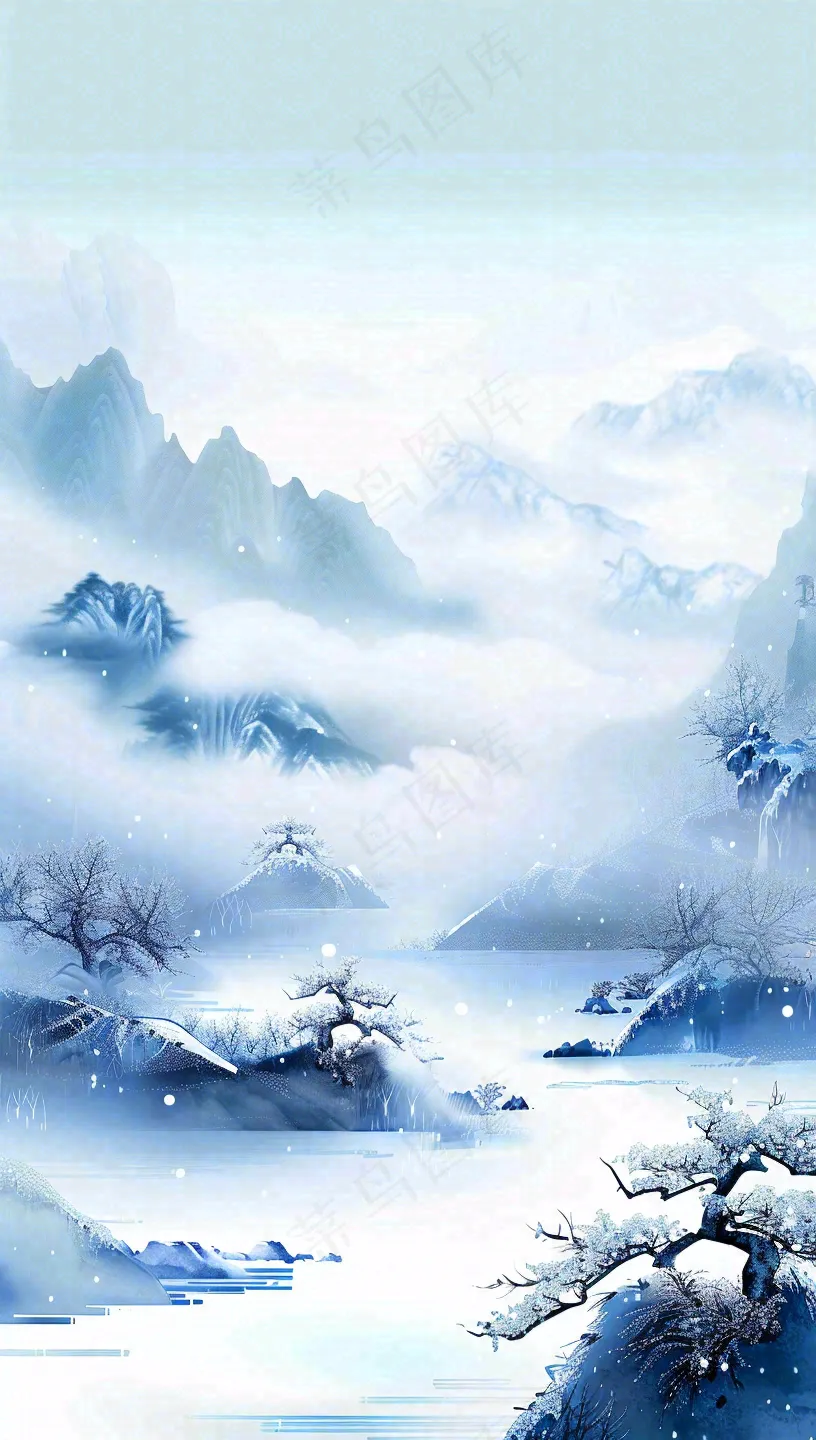 冬天白雪覆盖寒冷唯美雪景大寒插画背景