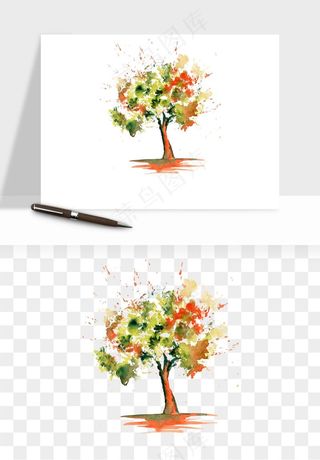 水彩手绘树木png免抠