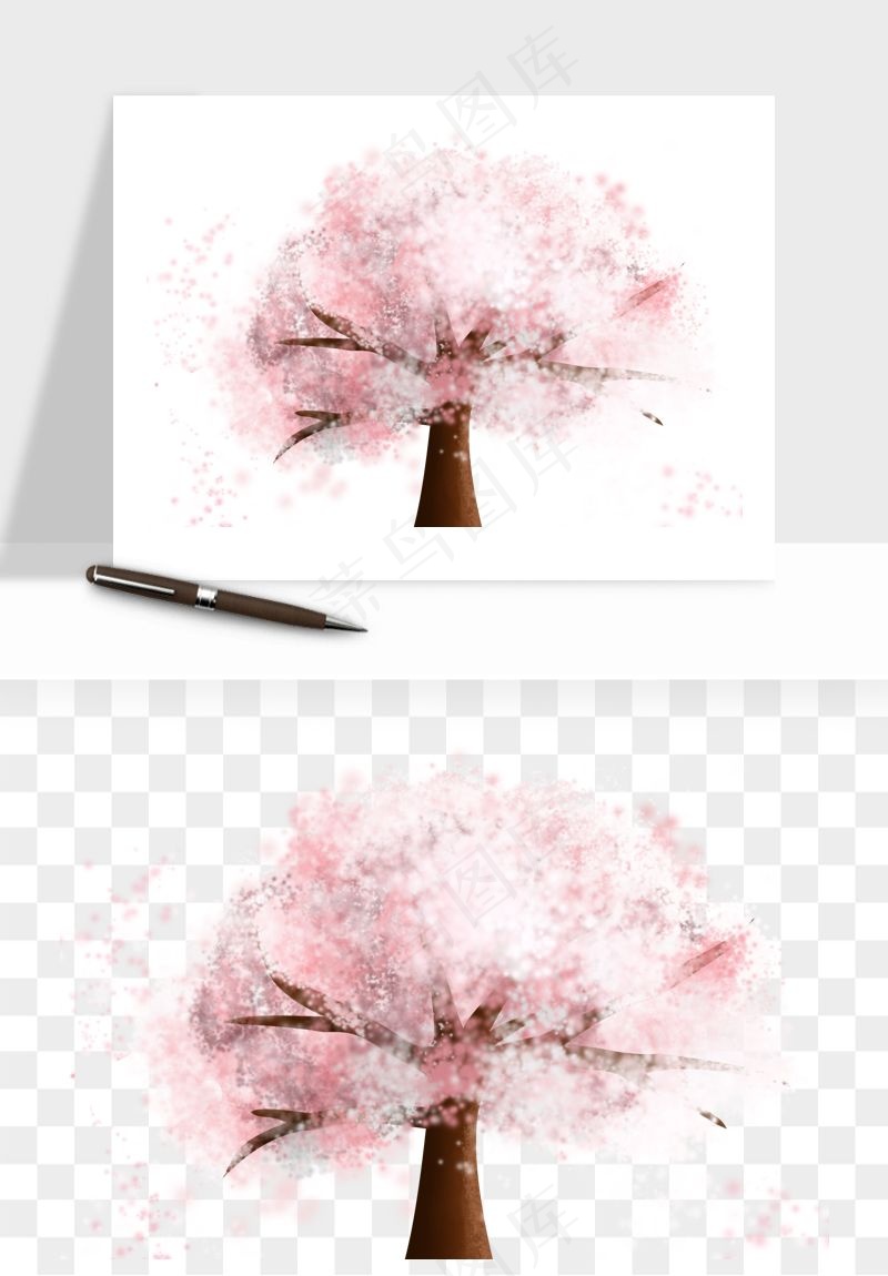 手绘浪漫花树桃花树png免抠