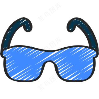 蓝色太阳眼镜 铅笔手绘图标 icon