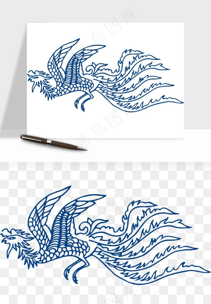 青花瓷花纹花卉图案png免抠