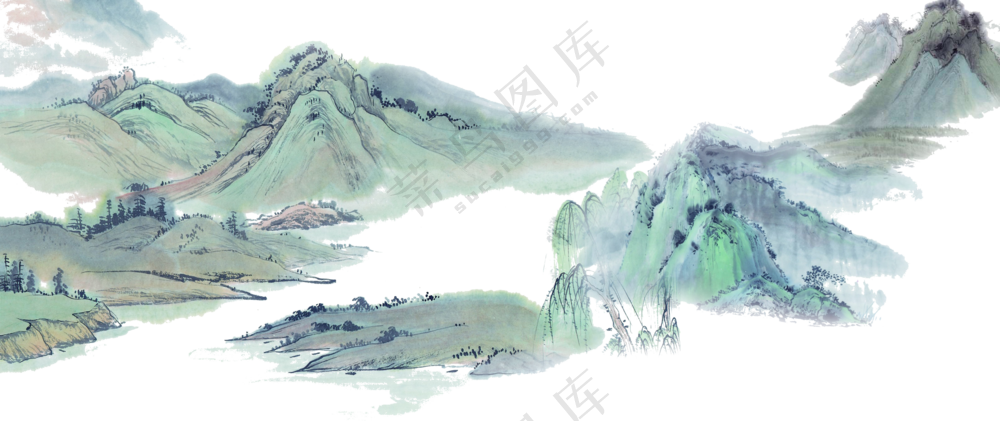 苍翠青山风景水墨绘画免抠PNG素材
