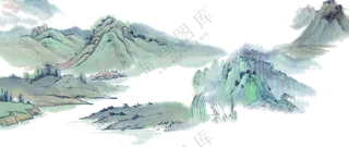 苍翠青山风景水墨绘画免抠PNG素材