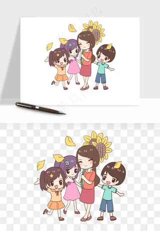 手绘教师节老师学生png免抠