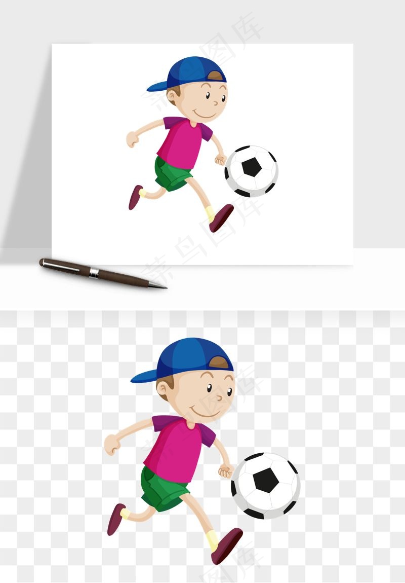卡通踢足球男孩png免抠