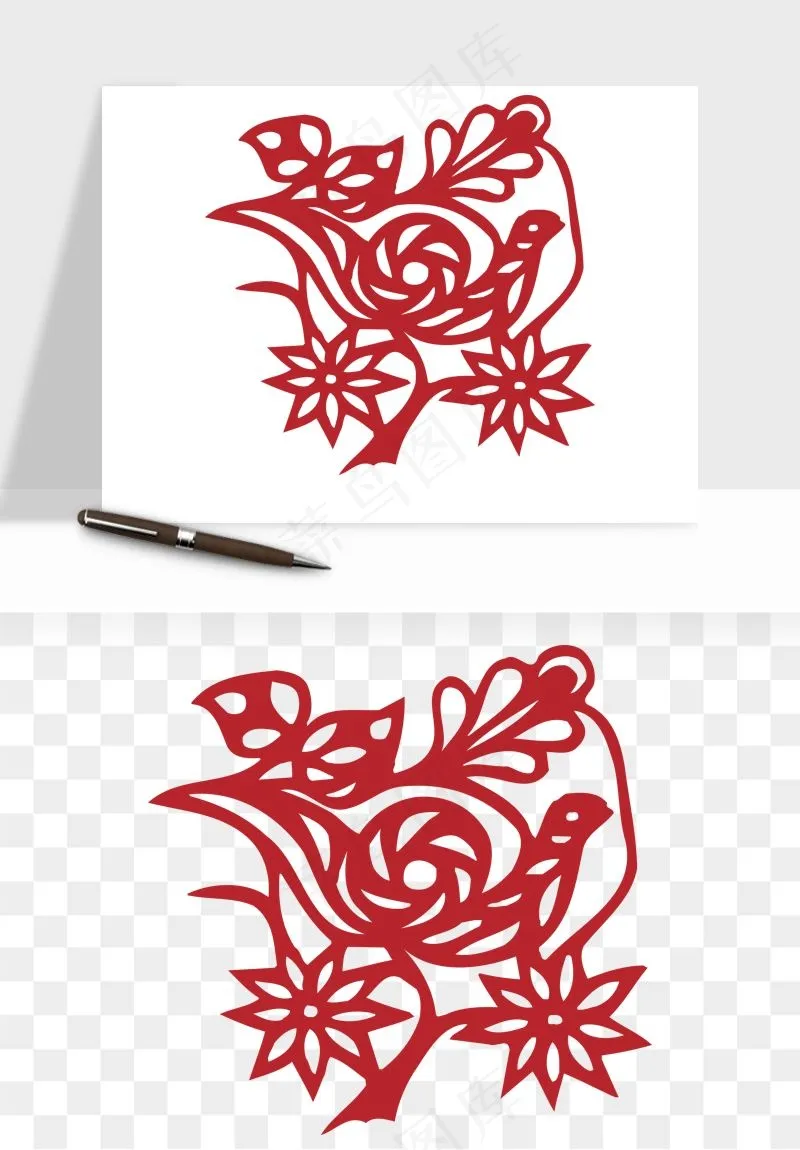 传统花鸟动物剪纸png免抠